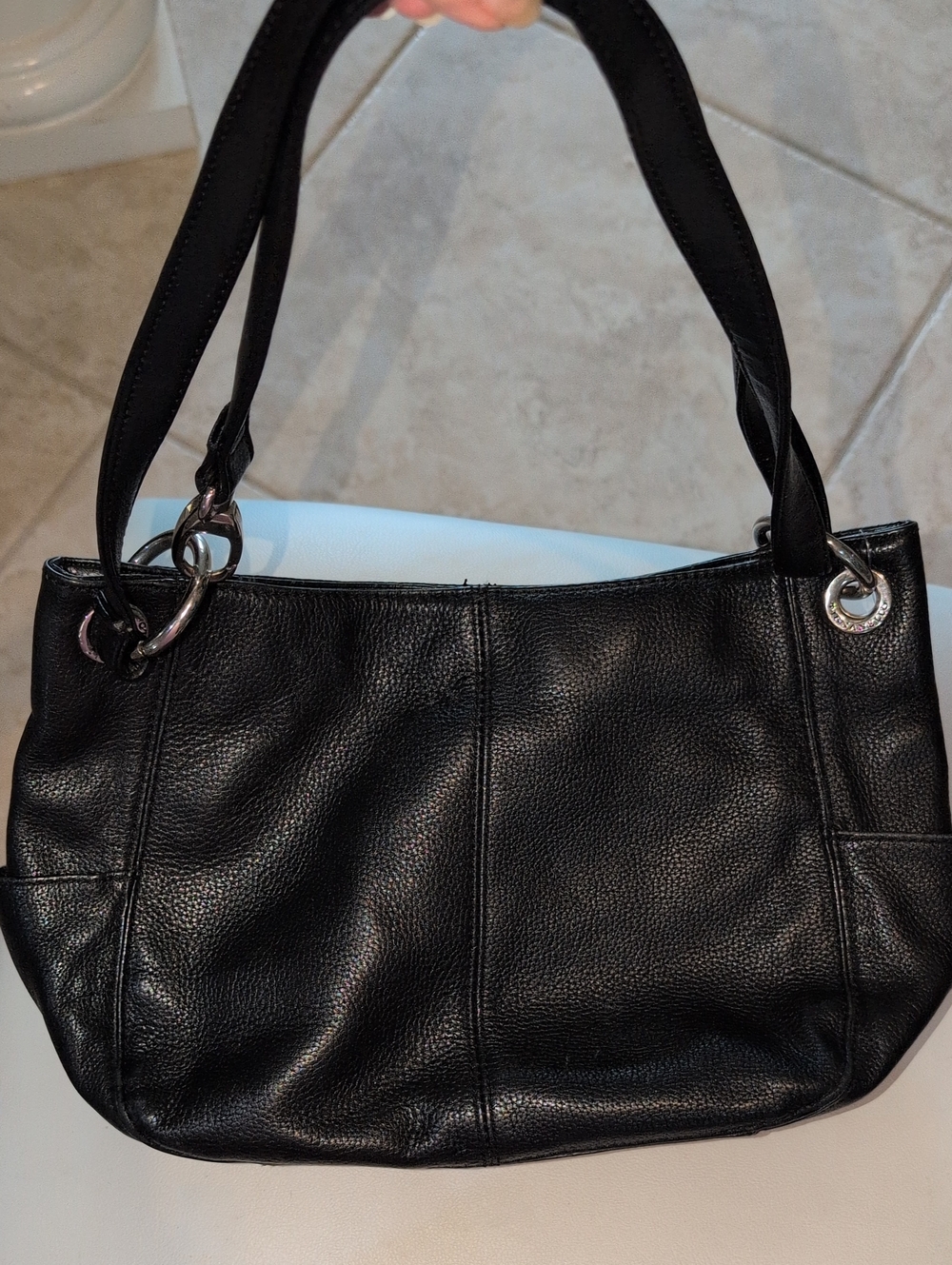 Tiganello Black Pebble Leather Convertible Shoulder  Or Crossbody Bag